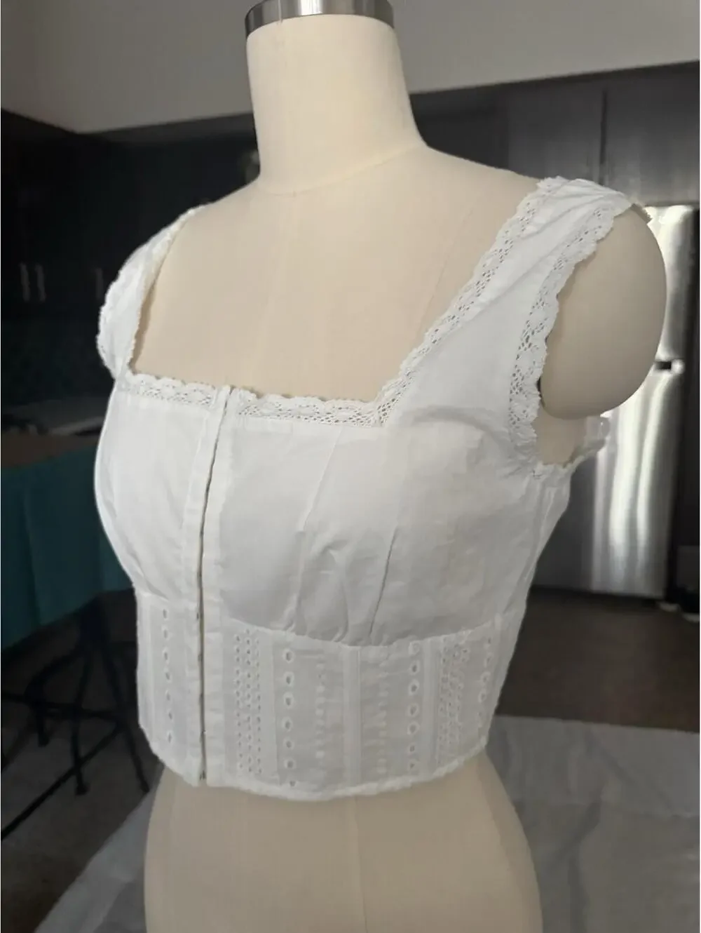 Cotton Corset Eyelet Blouse Top Forever 21 White Sz Small - Picture 2 of 5
